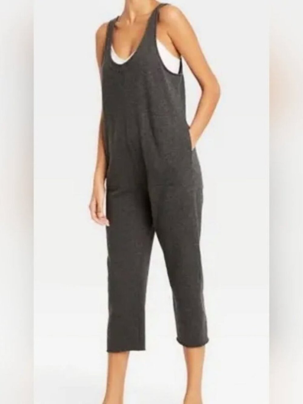 Urban Outfitters Colsie Charcoal Dark Gray Cropped Knit Jumpsuit Romper Size XS